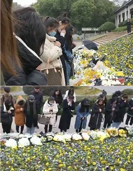 男星高以翔目前大体存放的杭州殡仪馆现场，涌入大量粉丝哀悼。
