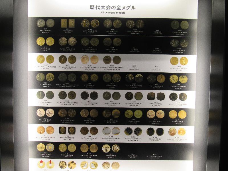 东京奥运博物馆内展示历届奥运会的奖牌。