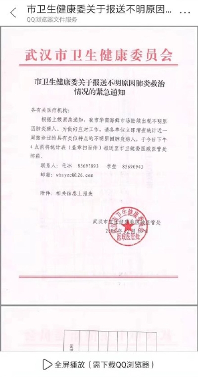 网传中国武汉市出现多起不明原因肺炎，网民在社群平台转发武汉市卫生健康委员会12月30日发出的文件，民众也恐惧SARS再度爆发。（图取自微博网页weibo.com）