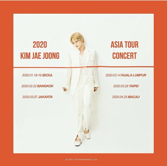JYJ官方脸书3日上午公开金在中的亚巡演唱会场次，他将于3月14日与大马粉丝一起共度白色情人节。