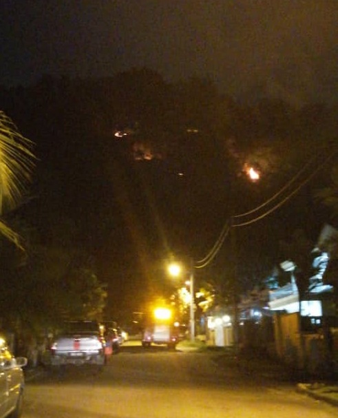 周二晚上约8时30分，有居民发觉后山的深林之中火光冲天。
