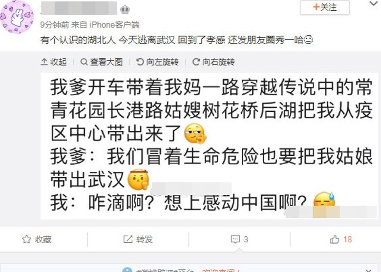 逃出武汉的文章在社交网随处可见。（互联网照片）