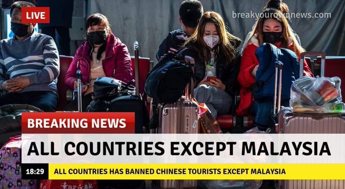 社交媒体上流传的一张新闻截图，指目前全球只有大马没有禁止中国人入境的说法，是不正确的。