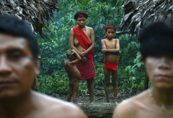 Yanomami natives at the Irotatheri community in southern Venezuela, 19km from the border with Brazil. AFP