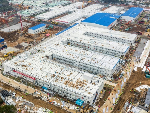 The newly-built Huoshenshan, or 'Fire God Mountain', field hospital has begun receiving its first patients. AFP