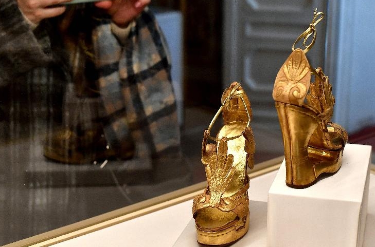 Sandals on display during the exhibition "Worn by the Gods" at the Fashion and Costume Museum in Palazzo Pitti in Florence. AFP