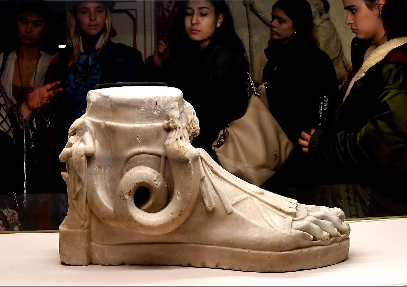 A sculpture on display during the exhibition "Worn by the Gods" at the Fashion and Costume Museum in Palazzo Pitti in Florence. AFP