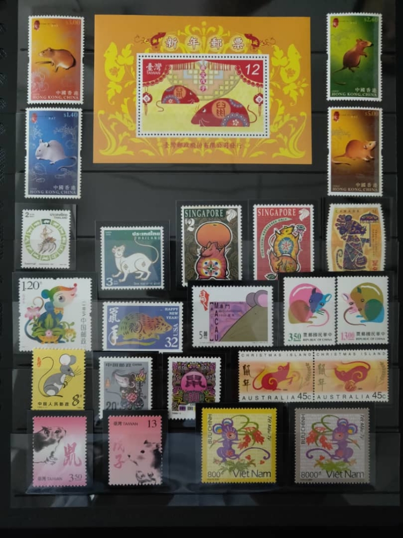 各国发行的鼠年纪念邮票。
