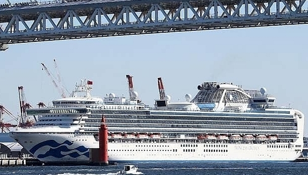 The Diamond Princess seen anchored at the Daikaku Pier Cruise Terminal in Yokohama. AFP