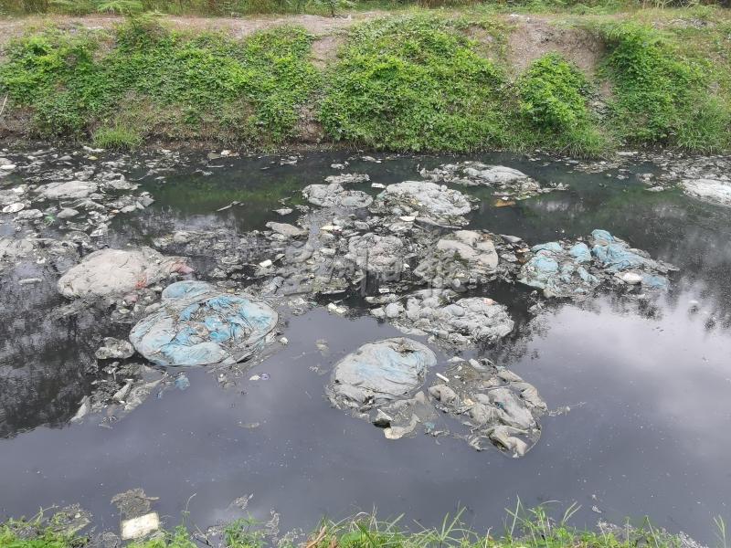 河面满布大型塑料袋，被怀疑是来自巴刹的废弃物。