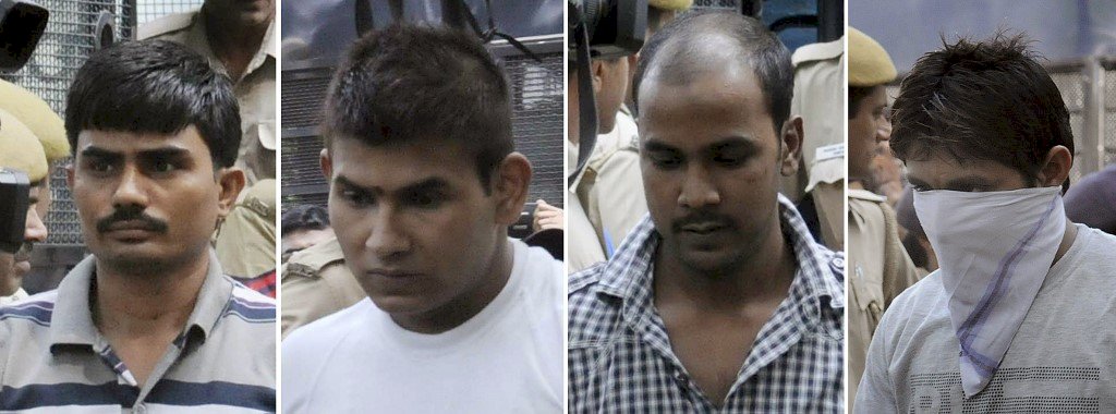 2012年德里女大生公车轮暴案四名死刑犯，左起阿克夏(Akshay Thakur)、维奈(Vinay Sharma)、 穆克什(Mukesh Singh)和巴万(Pawan Gupta)。 