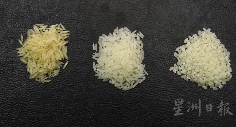 左起：超长米（Basmati）、普通米（长米）和圆米。