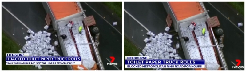 社交媒体上流传的“澳洲民众劫持罗里抢卫生纸发生交通意外”，实际上是窜改旧新闻画面的假新闻。