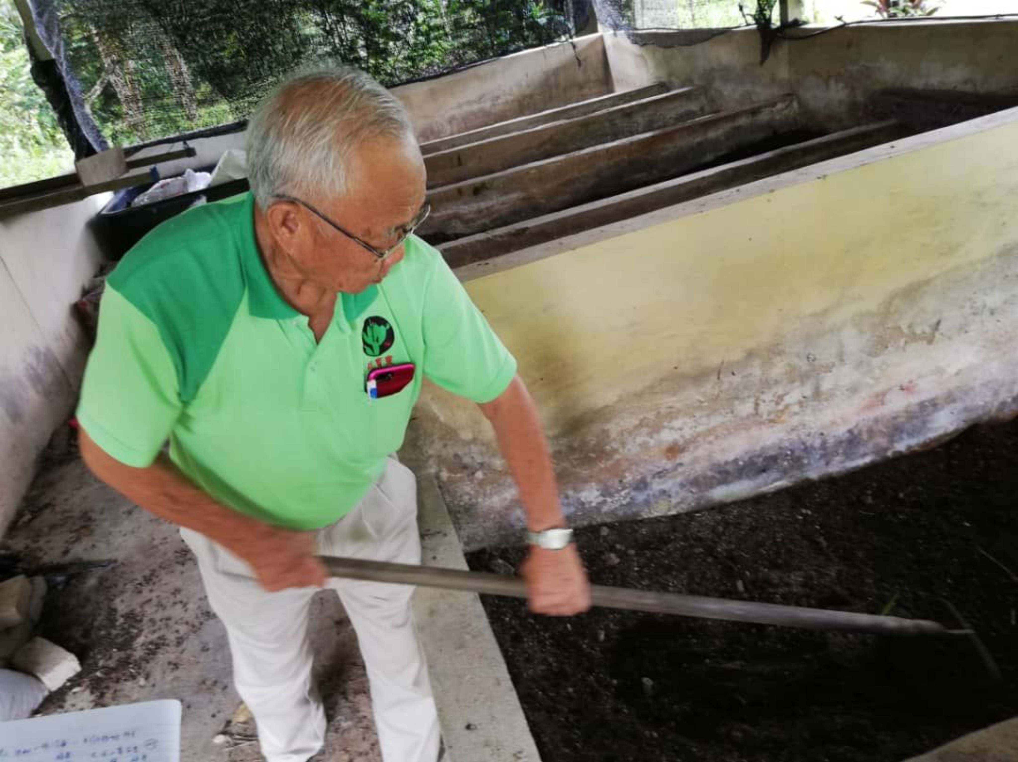程老的庄园内，还饲养了印尼蚯蚓，每天定期翻土确保蚯蚓存活，是他的日常工作。