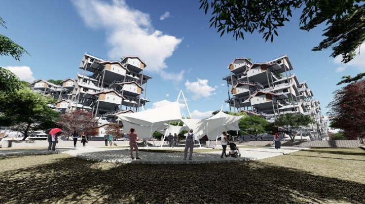 ●第二组优胜者：Teh Xian Zhi（理大）作品：Lepu Alang房屋发展计划──垂直长屋