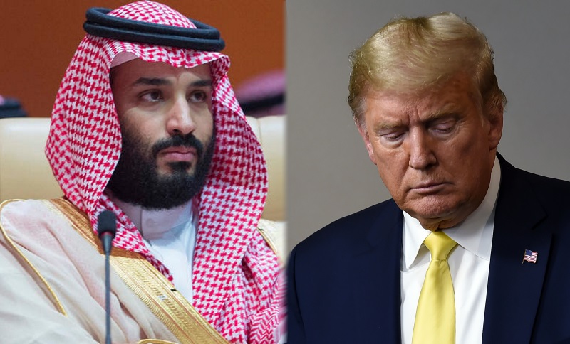 在石油价格战因沙地阿拉伯周二增产而升级前，传美国总统特朗普与沙地阿拉伯王储萨勒曼（左）通过电话。 （图：法新社）	