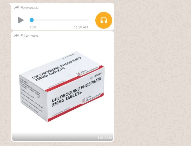 “氯喹可以治愈冠病”的语音在尼日利亚一带的社交媒体上流传。（图片取自AFP真相找寻网站）