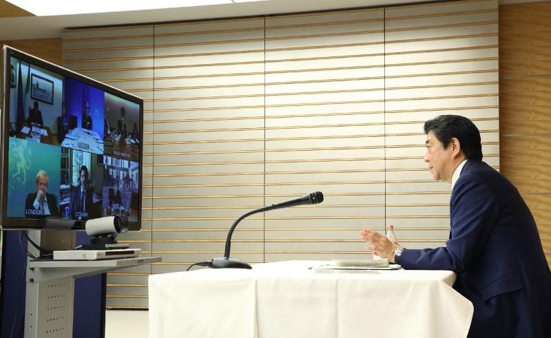 安倍晋三（图）日前与七国集团首脑电视电话会议后，表示希望东京奥运会以完整形式实现。（法新社照片）