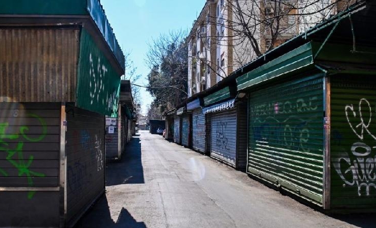 Closed market stalls in the Monteverde Vecchio district of Rome during the lockdown. AFP