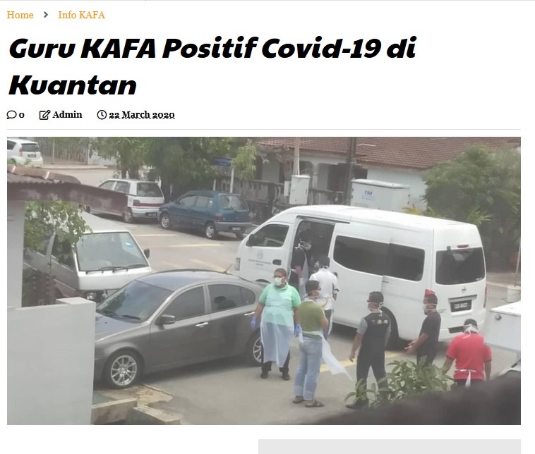 KAFA在官网披露，一名关丹宗教师确诊冠病。