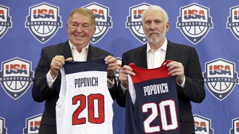 科朗格洛（左）和博波维治（右）表示，所有承诺带领美国男篮征战奥运会的成员都会在明年继续履行职责。