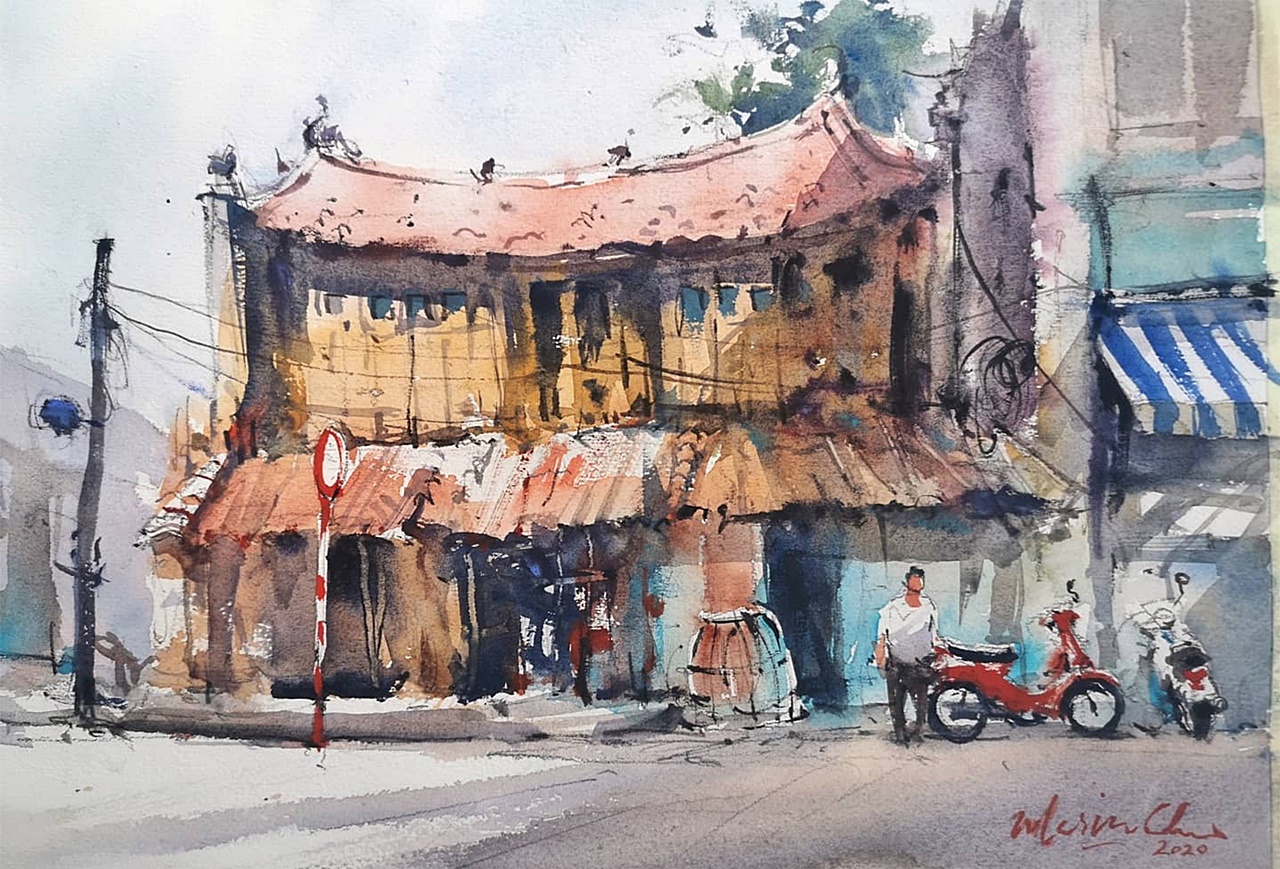 新加坡画友Marvin Chew，以水彩呈献越南老建筑物的陈旧面貌。

