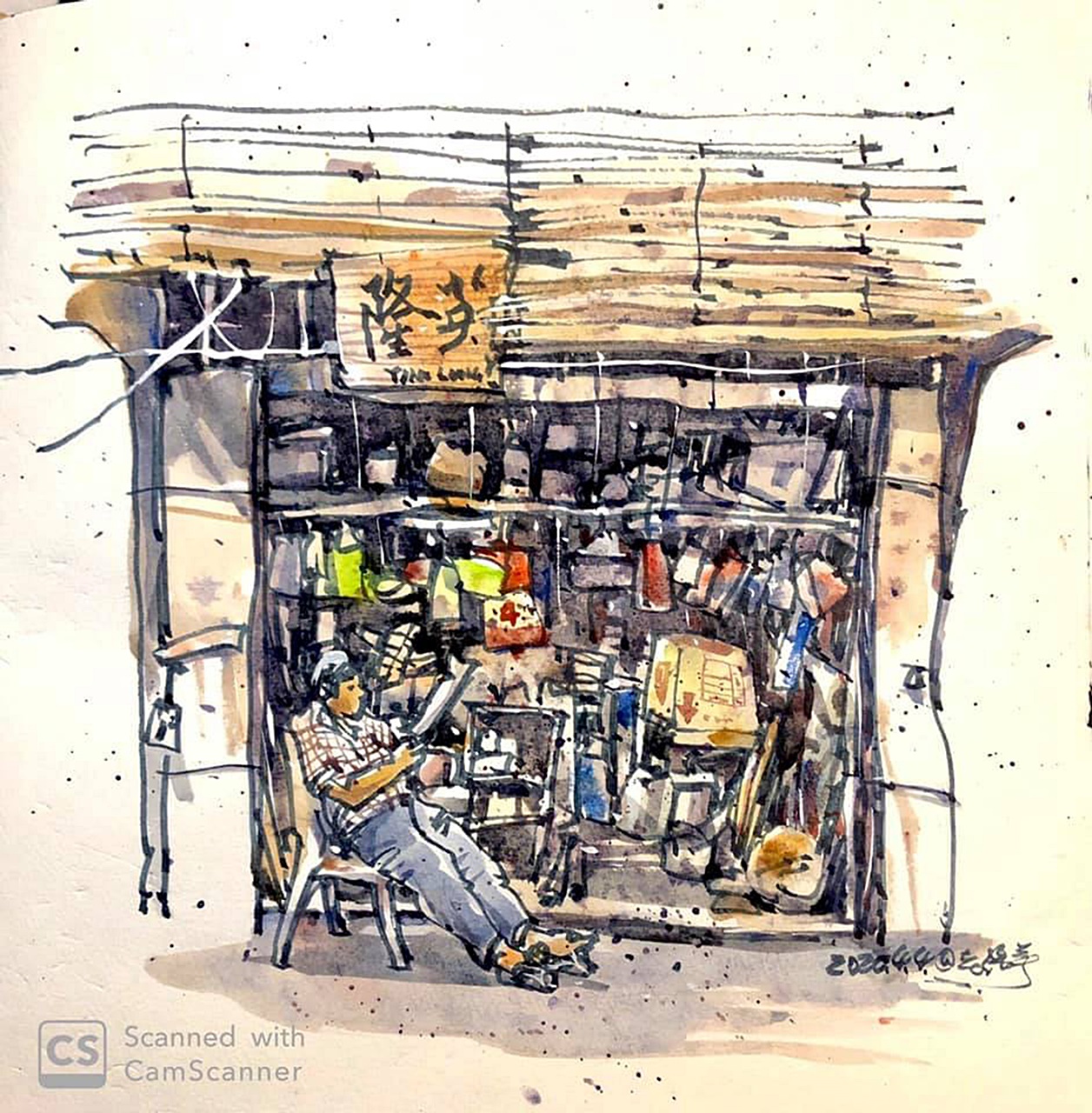 来自台湾的画友Leo Li，以简单轻松的笔触，绘出打铁店铺的悠闲画面。

