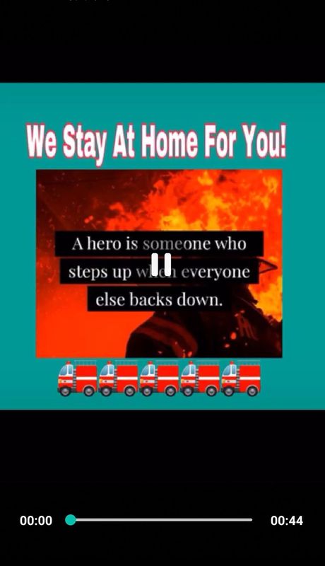 “我们为您待在家”的激励视频前序写到：“英雄是一位当其他人退下时都会蜂拥上前的人”。
