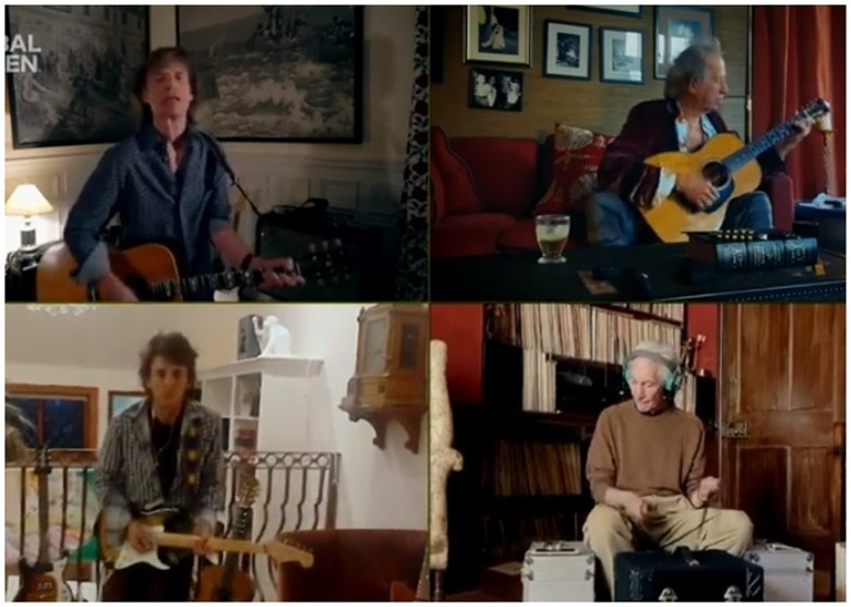 英国殿堂级摇滚乐队The Rolling Stones的4位成员各在自己家中合唱《You Can't Always Get What You Want》。他们原本5月在北美巡唱，如今已因冠病疫情而取消。