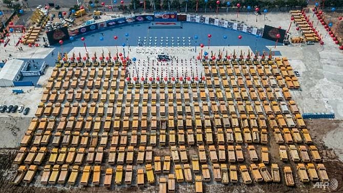 China has started work on what will be the world's biggest football stadium. AFP China has started work on what will be the world's biggest football stadium. AFP