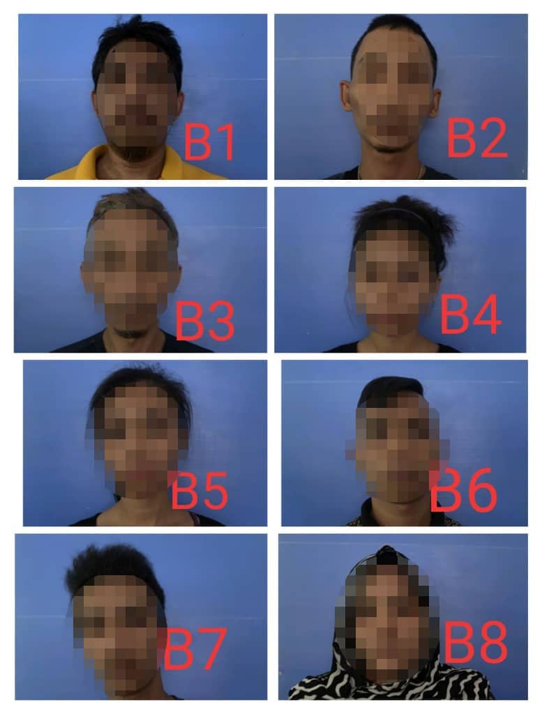 落网的12名嫌犯当中，包括绰号为“拿督阿金”的47岁贩毒集团首脑（左上角，B1）。