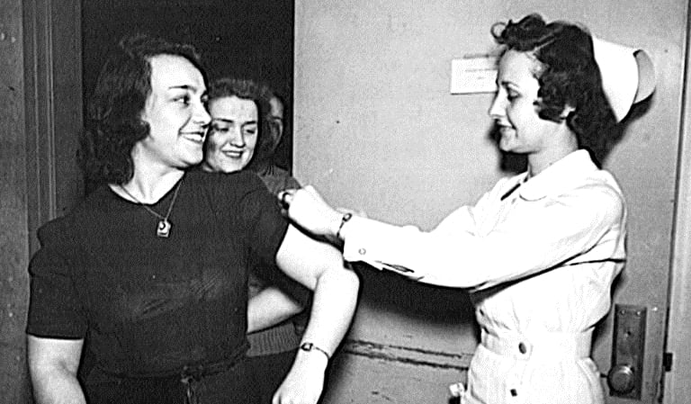 Free smallpox inoculations were being given to US Office of War Information employees in 1943. AFP Free smallpox inoculations were being given to US Office of War Information employees in 1943. AFP