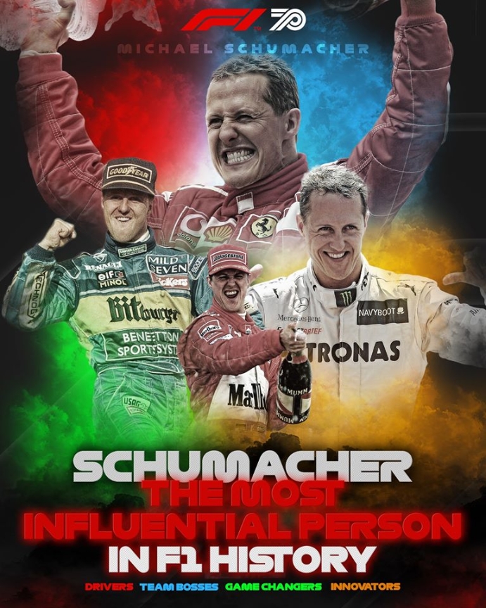 舒马克荣膺F1运动70周年最具影响力人物殊荣。（F1脸书照片）