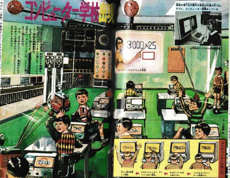 “电脑学校”，1969年日本小学生杂志对未来的假想。