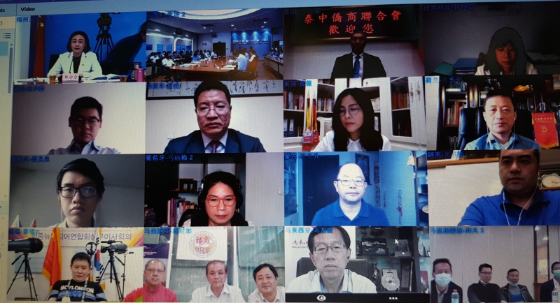 邱财加（左下角左起第三位）参加了福建省商务厅的视频连线会议。
