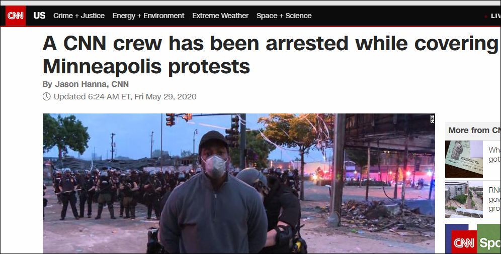 CNN员工在明州抗议现场采访时被捕（CNN截图）