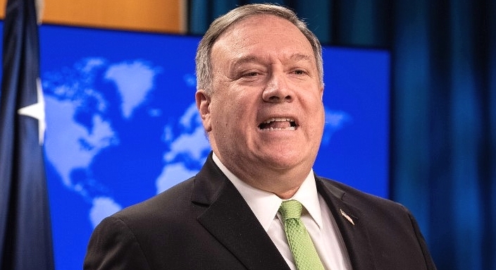 Pompeo speaks to the press at the State Department in Washington, DC. AFP