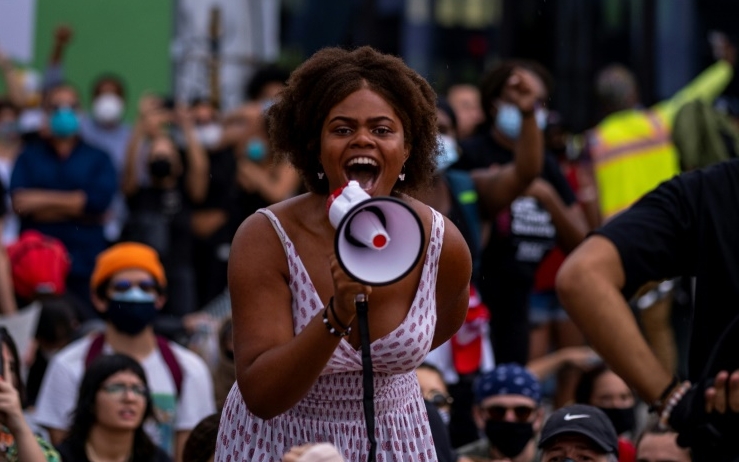 Protestors chant slogans during a rally against the killing of George Floyd in Miami, Florida. AFP