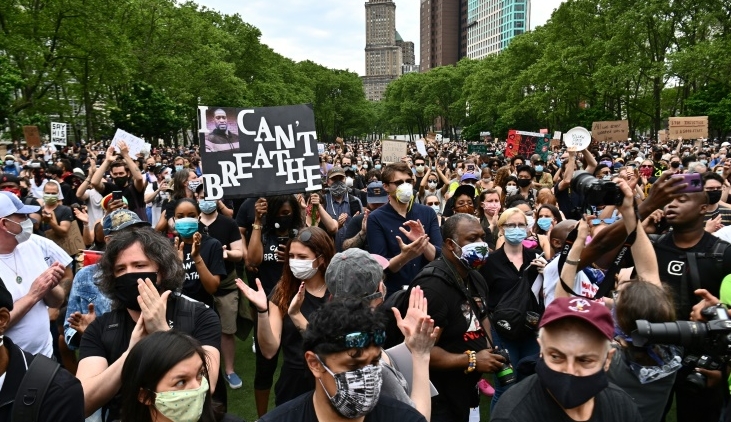 Demonstrators in New York protest the death of George Floyd. AFP