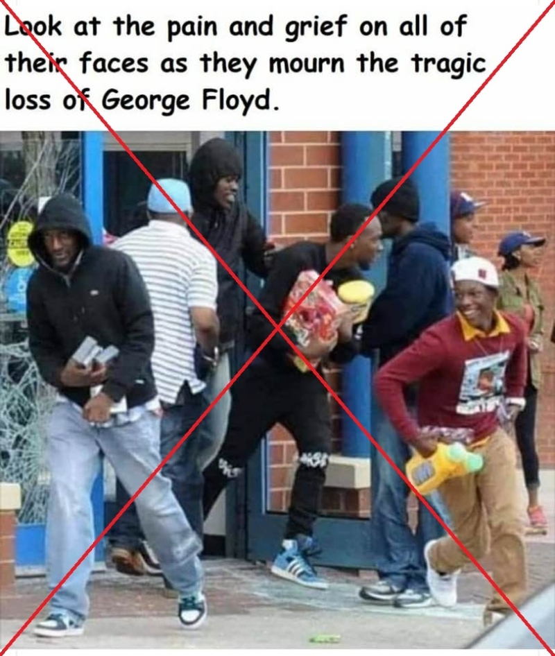 网传照片显示，一群黑人洗劫美国当地连锁药店，附文更写道：“他们正为弗洛伊德的悲惨遭遇哀悼”。