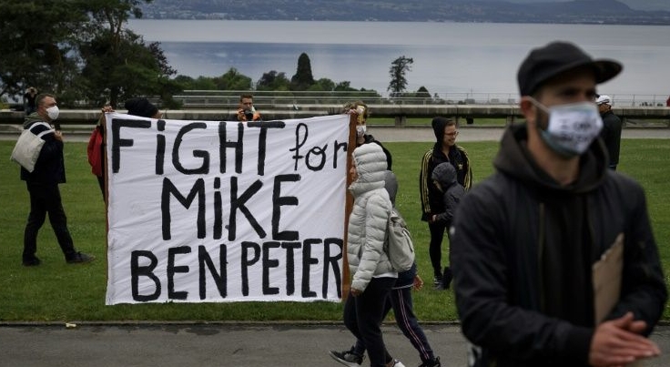 BLM demonstrators in Switzerland call for justice for Nigerian Mike Ben Peter, who died in similar circumstances to George Floyd in Lausanne two years ago. AFP BLM demonstrators in Switzerland call for justice for Nigerian Mike Ben Peter, who died in similar circumstances to George Floyd in Lausanne two years ago. AFP
