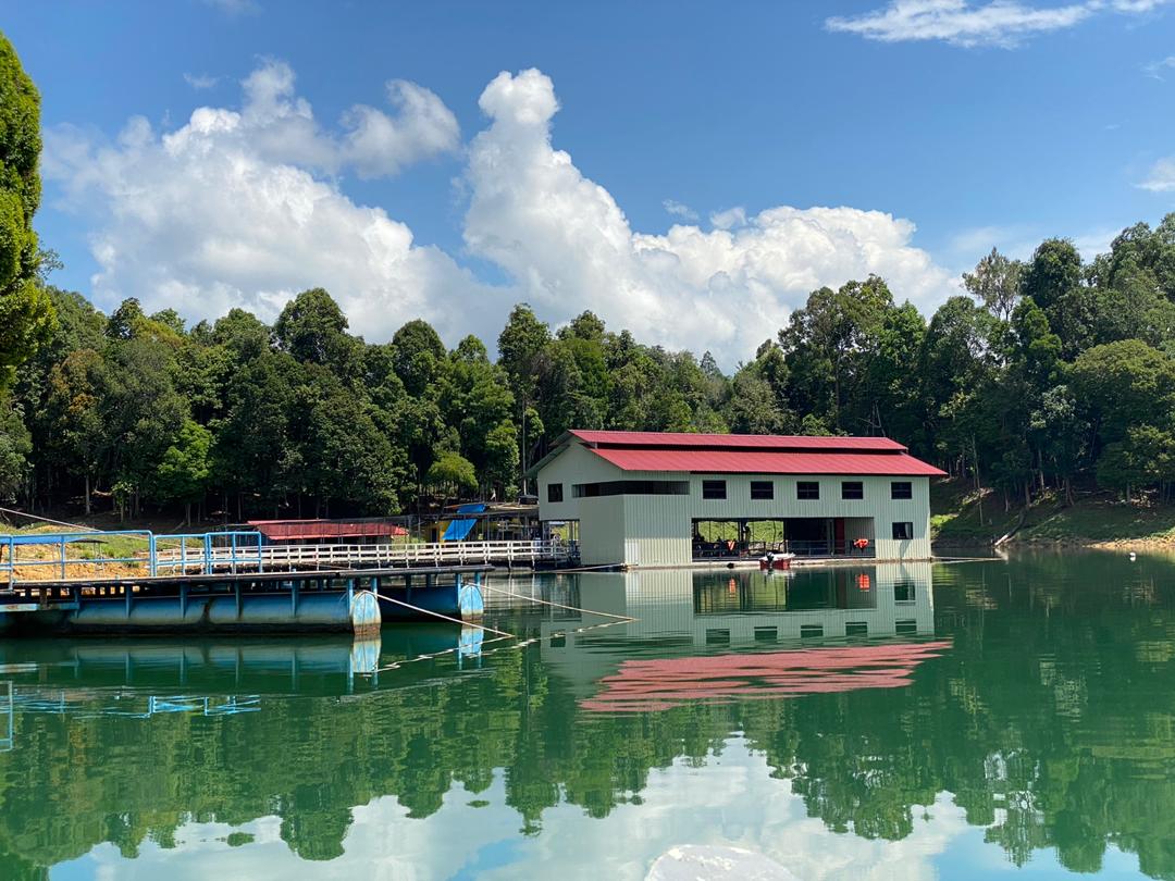 肯逸湖的湖水平静得像一面镜子，蓝天白云倒映在湖面上，风景非常美丽。