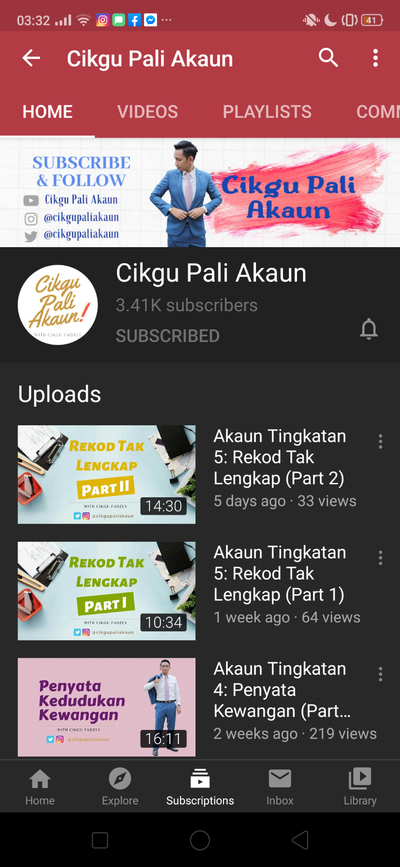 Cikgu Pali Akaun频道主页。