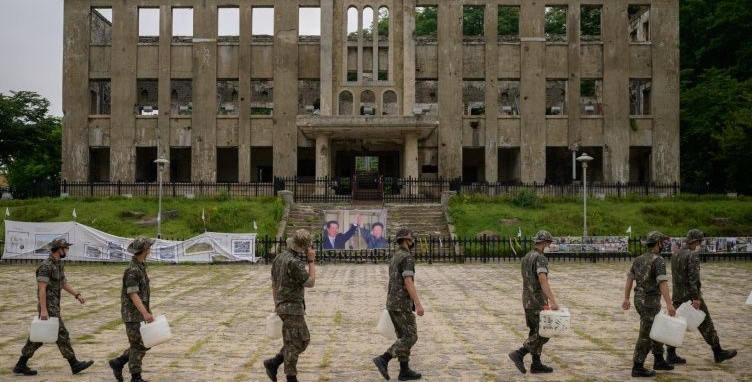 The concrete shell of a 3-storey building was once the regional headquarters for North Korea's ruling Workers' Party. AFP
