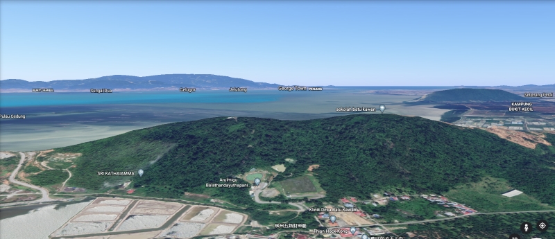 峇都交湾山海拔大约250米，适合发展成为养生公园。（图：谷歌地图）