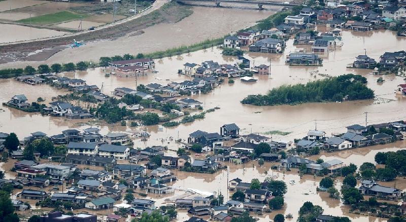 Inundated houses due to heavy rain in Hitoyoshi, Kumamoto prefecture. AFP