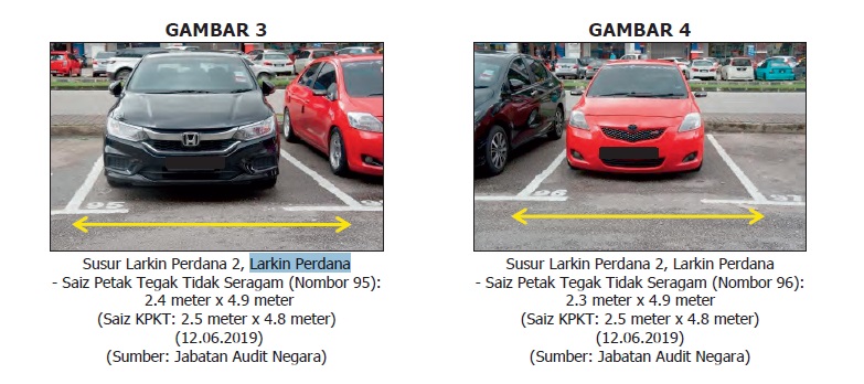 在新山拉庆地区的停车位，出现停车格大小不规范的情况。