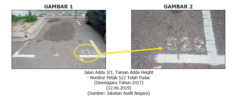 在新山艺达花园（Taman Adda Height）地区的停车格号码已褪色模糊。