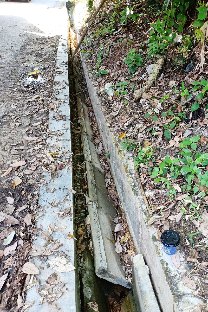 沟墙卡在沟内，导致积水并滋生蚊虫。