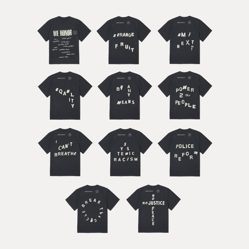 维斯布鲁克旗下的服饰品牌推出T恤系列，以让球员印上诉求内容和向社会不公下的受害者致敬。图为维斯布鲁克在社媒发布的样式样本。（维斯布鲁克推特照片）